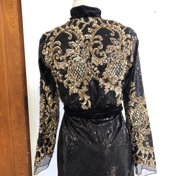 Nidodileda brand sparkle gold and black dress velvet tie at the neck and waist - Picture 8 of 11